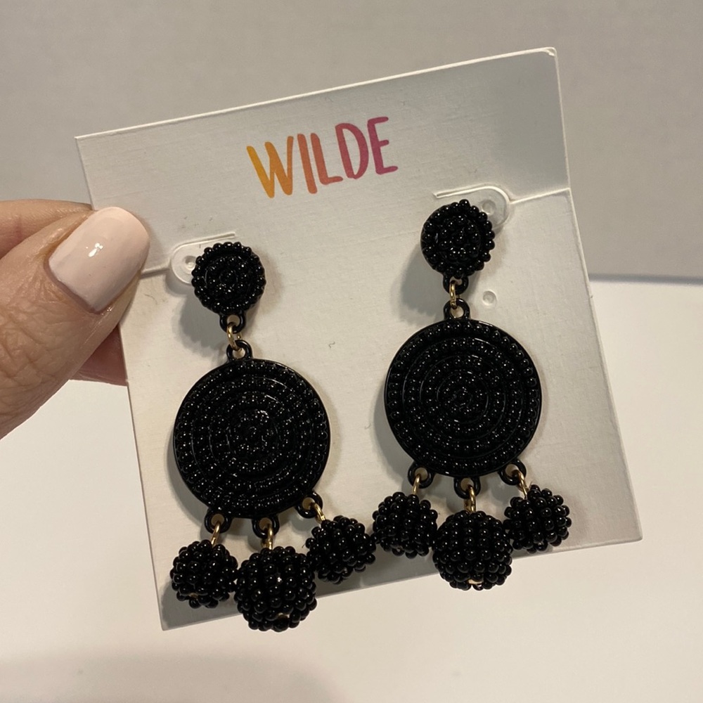 Black & Gold Beaded Statement Earrings
